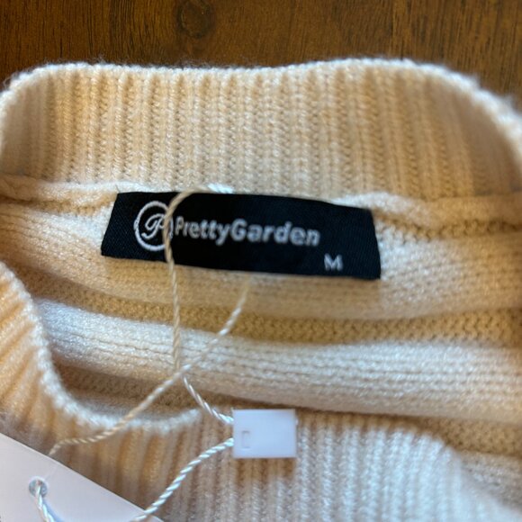 NWT PrettyGarden Side Button Sweater Cream Medium Long Sleeve Ribbed Knit - Picture 12 of 16